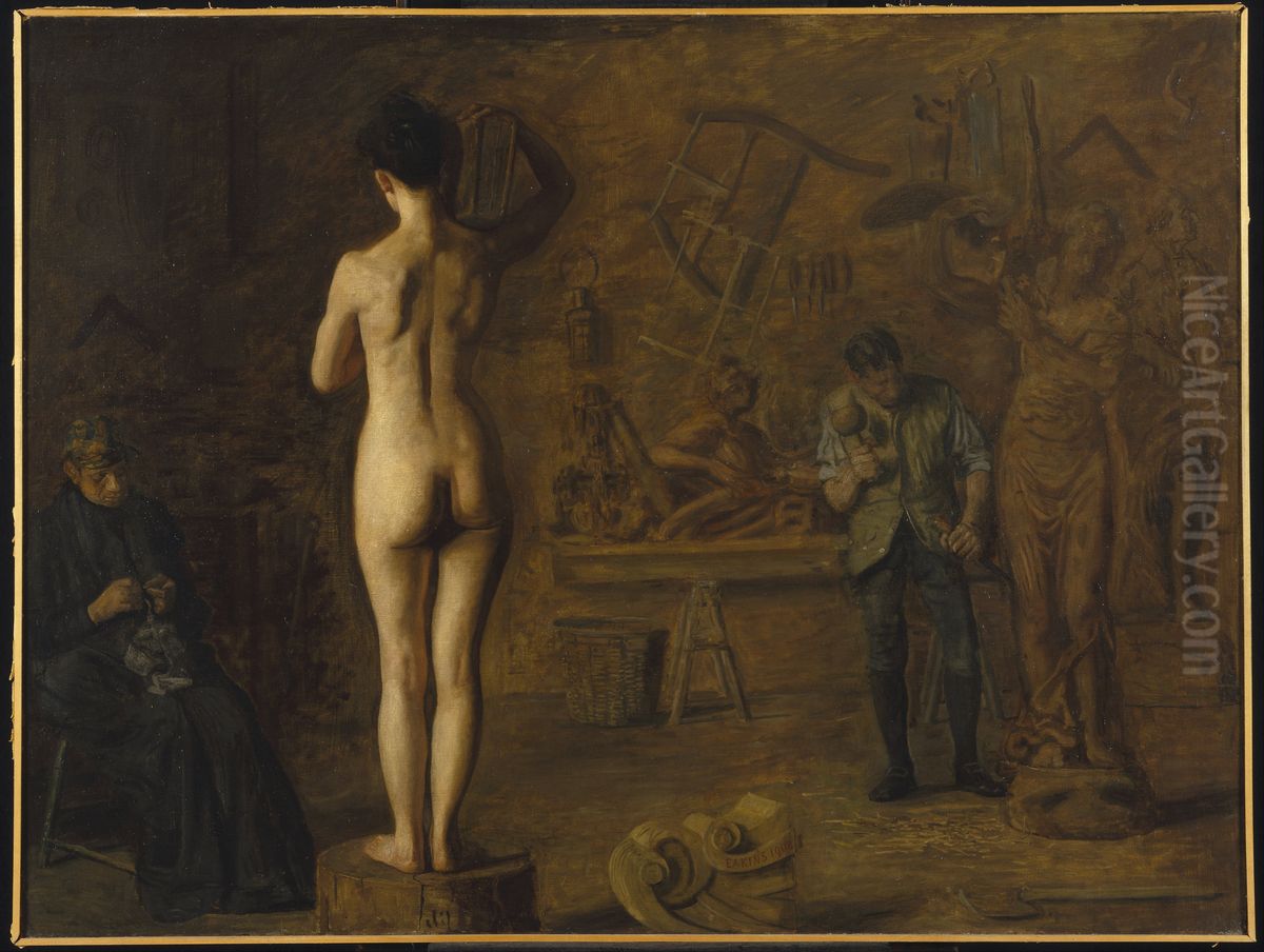 William Rush Carving His Allegorical Figure of the Schuylkill River Oil Painting by Thomas Cowperthwait Eakins