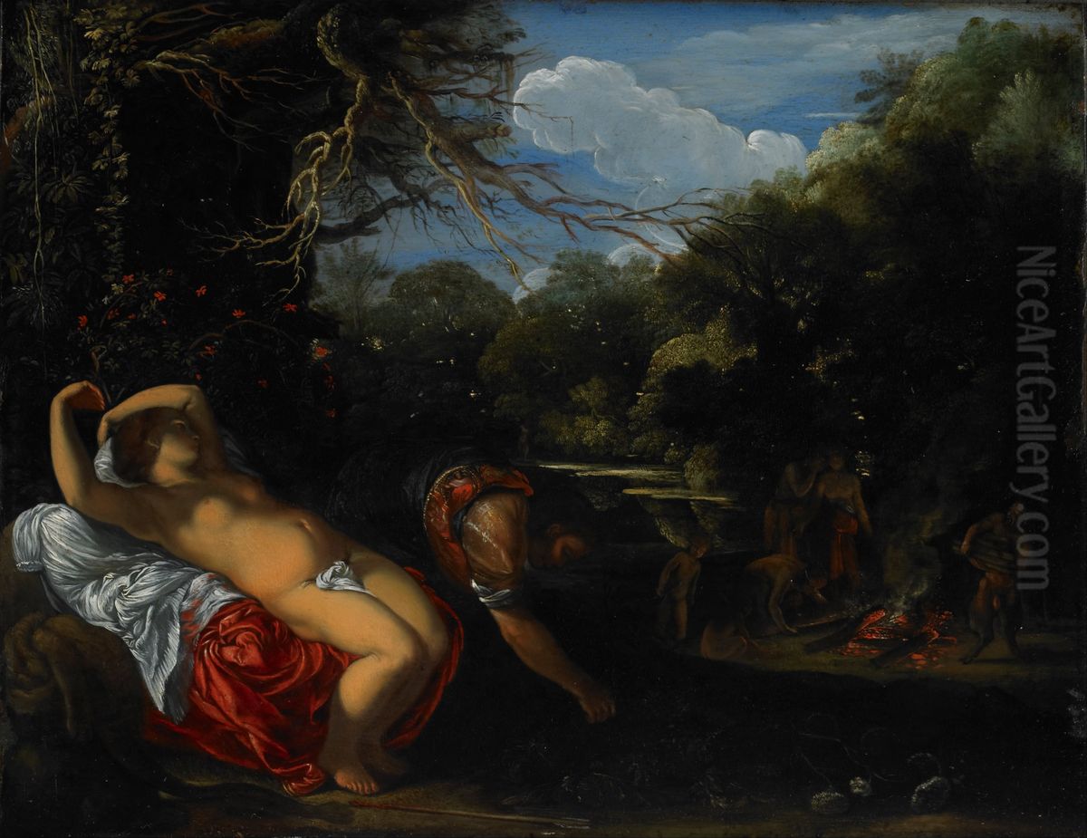Apollo   and  Coronis Oil Painting by Adam Elsheimer