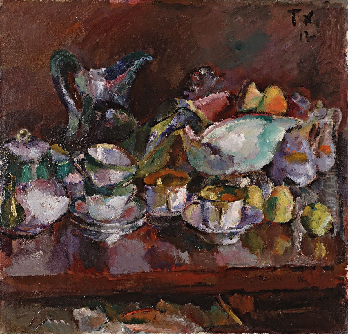 Deutsch:Stillleben mit Kaffeetassen Oil Painting by Anton Faistauer