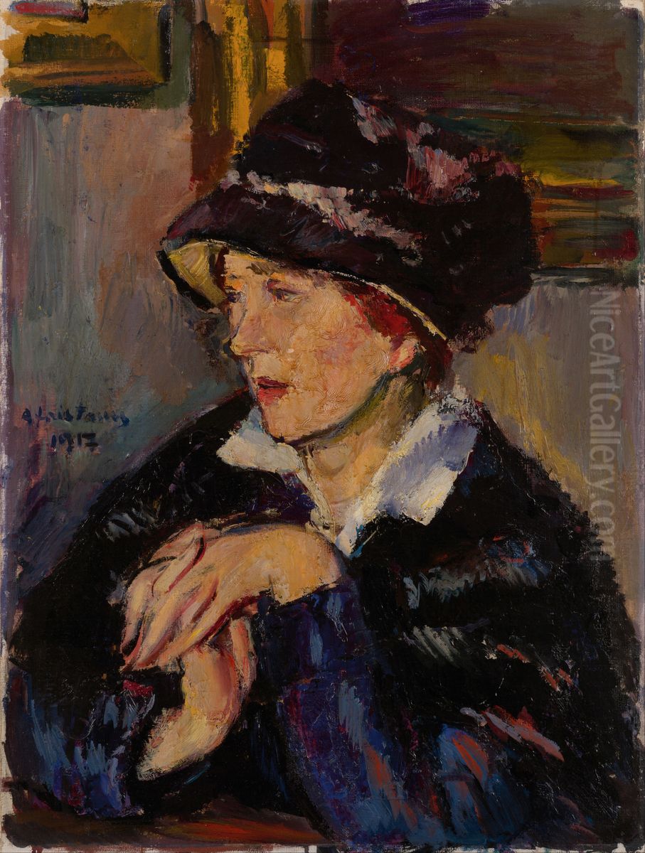 Woman with a Dark Hat Oil Painting by Anton Faistauer