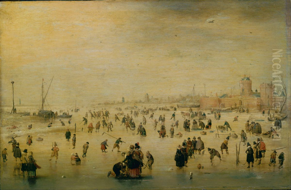 Skating scene Oil Painting by Hendrick Avercamp