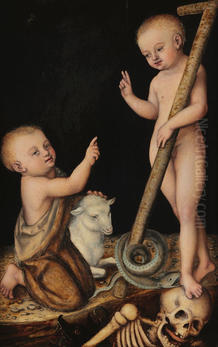 The Infant Christ Triumphant over Death and the Devil with St John the Baptist as Infants Oil Painting by Lucas Cranach the Elder
