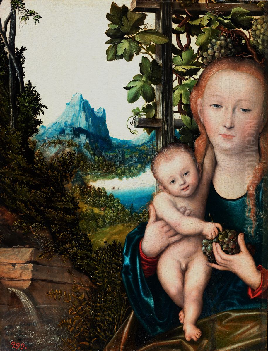 Die Madonna vor der Weinlaube Oil Painting by Lucas Cranach the Elder