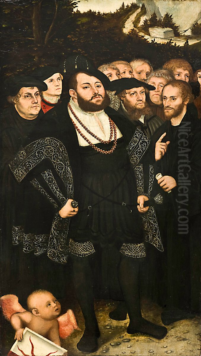 Martin Luther and the Wittenberg Reformers Oil Painting by Lucas The Younger Cranach