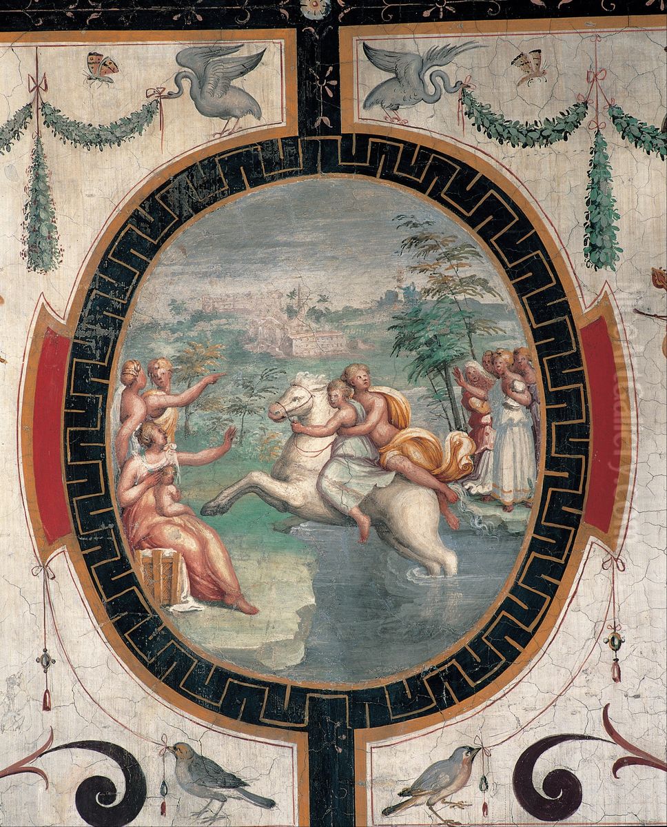Clelia crossing the Tiber on a horse Oil Painting by Cristoforo Gherardi