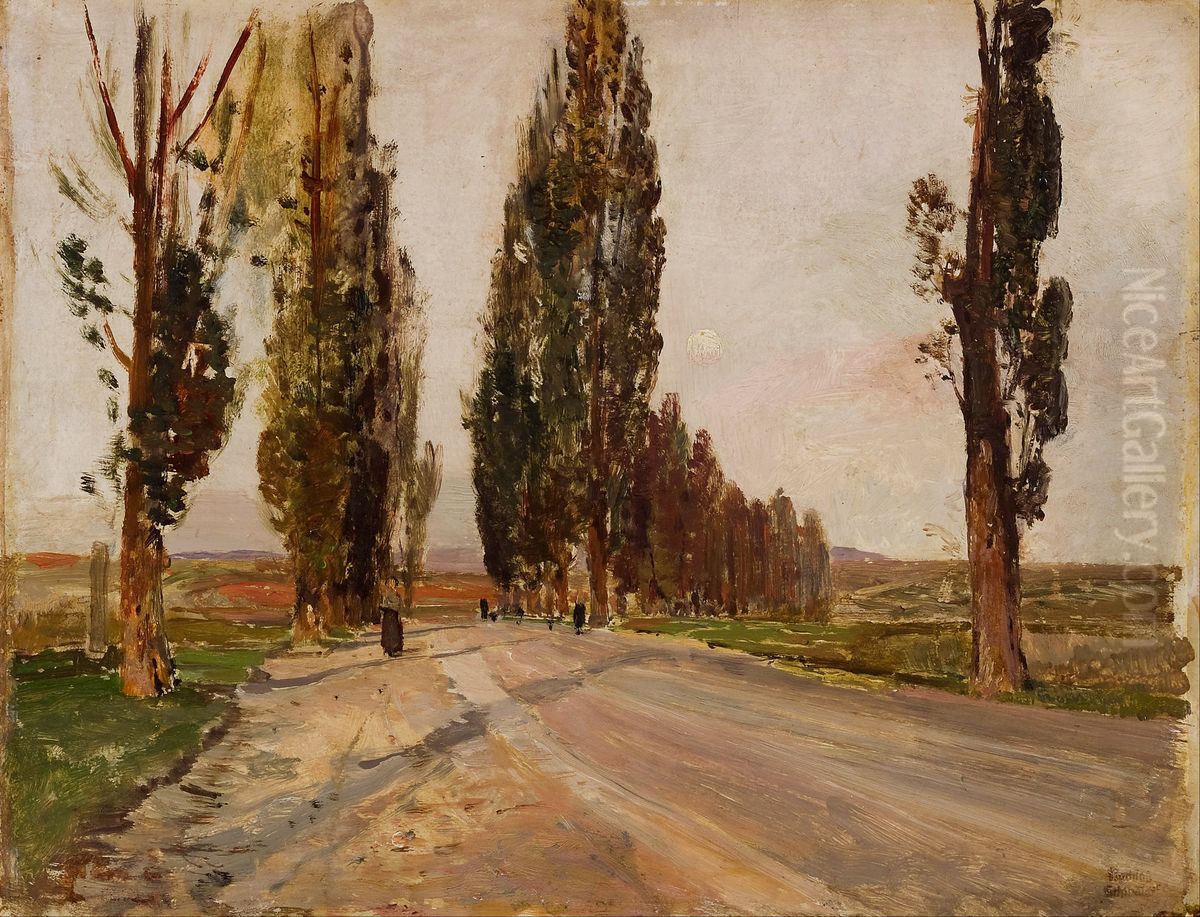 Boulevard of Poplars near Plankenberg Oil Painting by Emil Jakob Schindler
