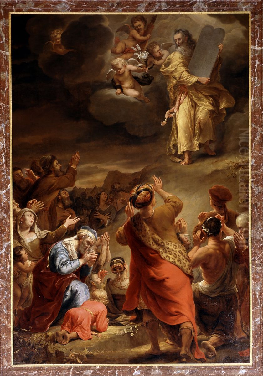 Moses descends from Mount Sinai with the Ten Commandments Oil Painting by Ferdinand Bol