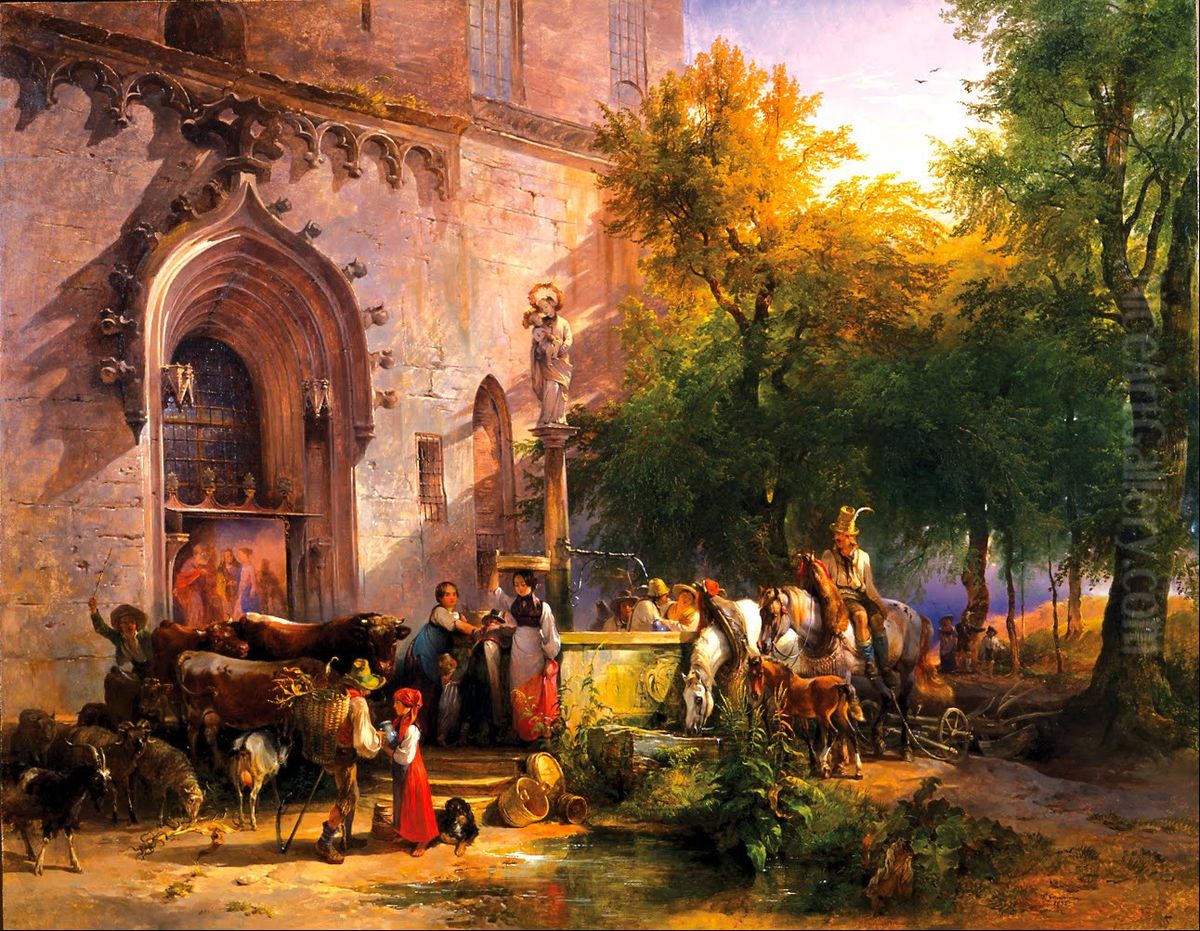 At the Monastery Fountain Oil Painting by Friedrich Gauermann