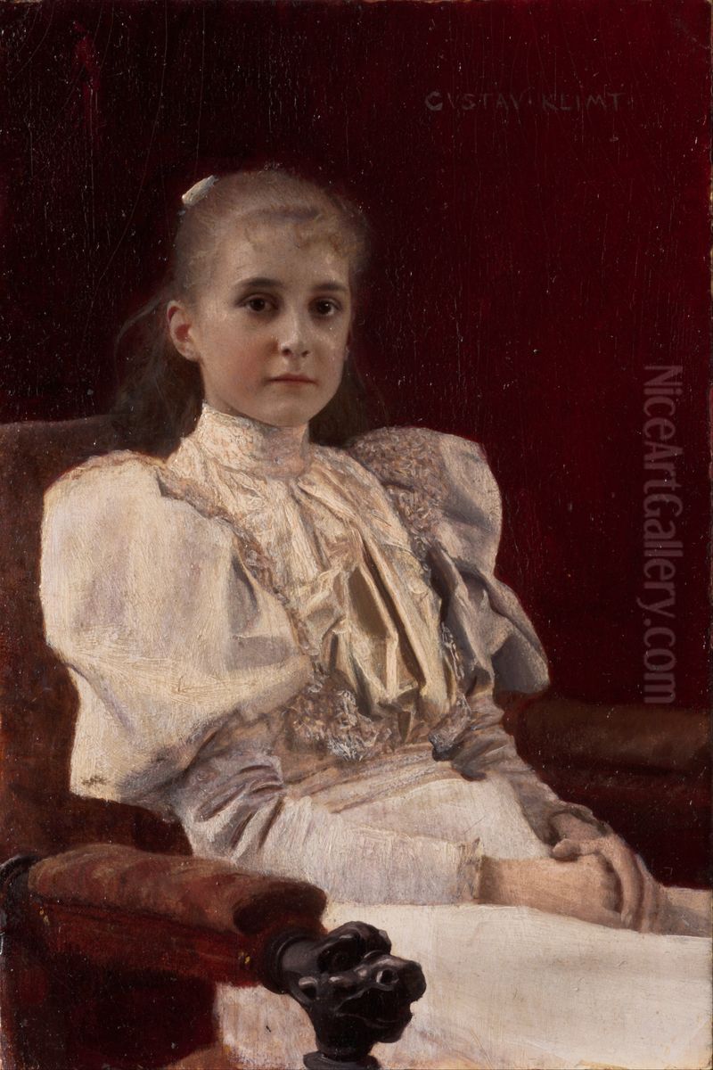 Seated Young Girl Oil Painting by Gustav Klimt
