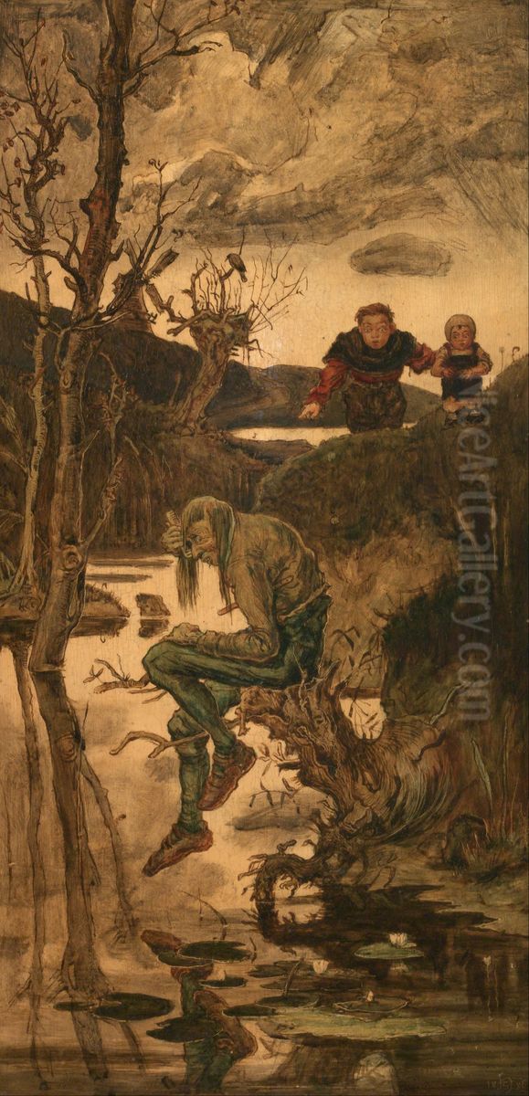 Water Gnome Oil Painting by Hanus Schwaiger