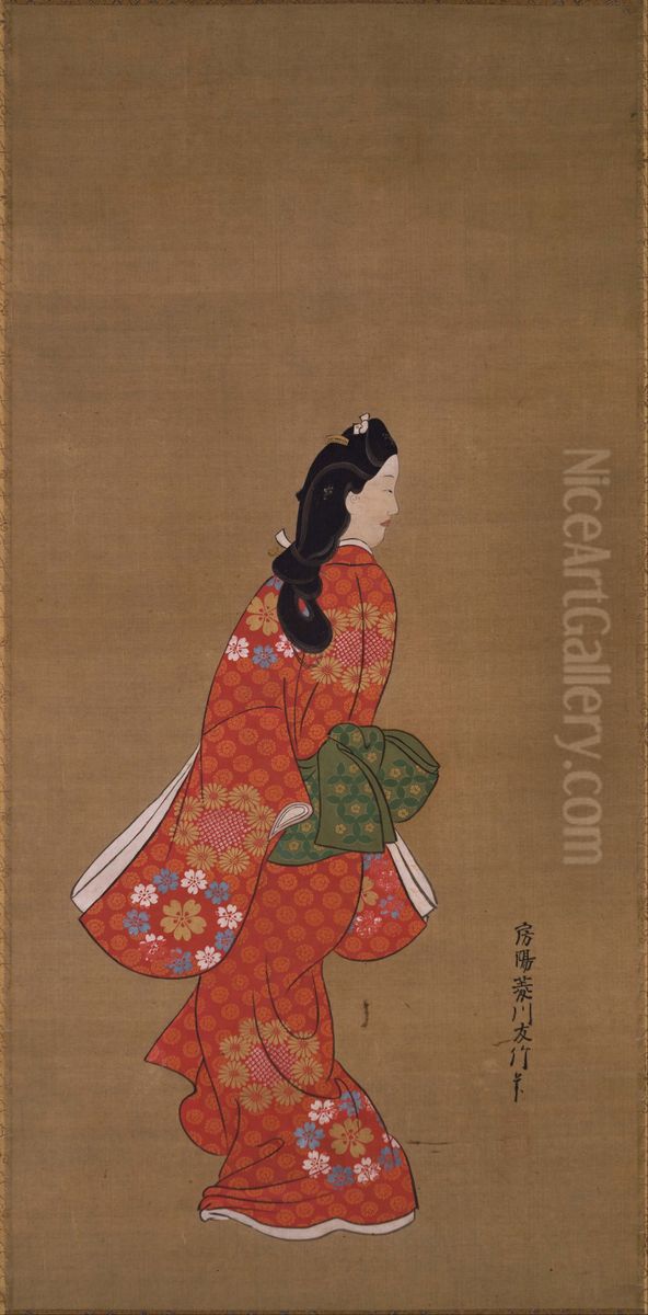 Beauty Looking Back Oil Painting by Hishikawa Moronobu
