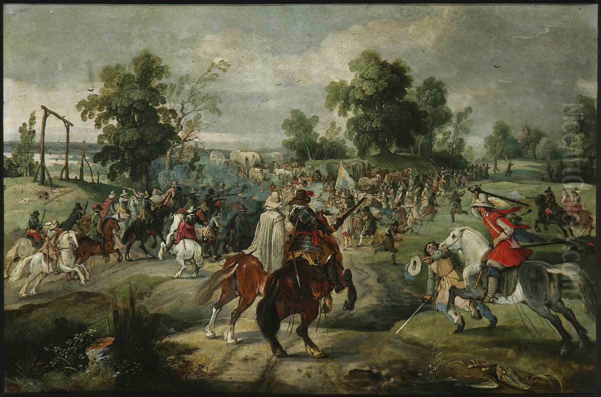 Attack on a convoy Oil Painting by Sebastiaen Vrancx