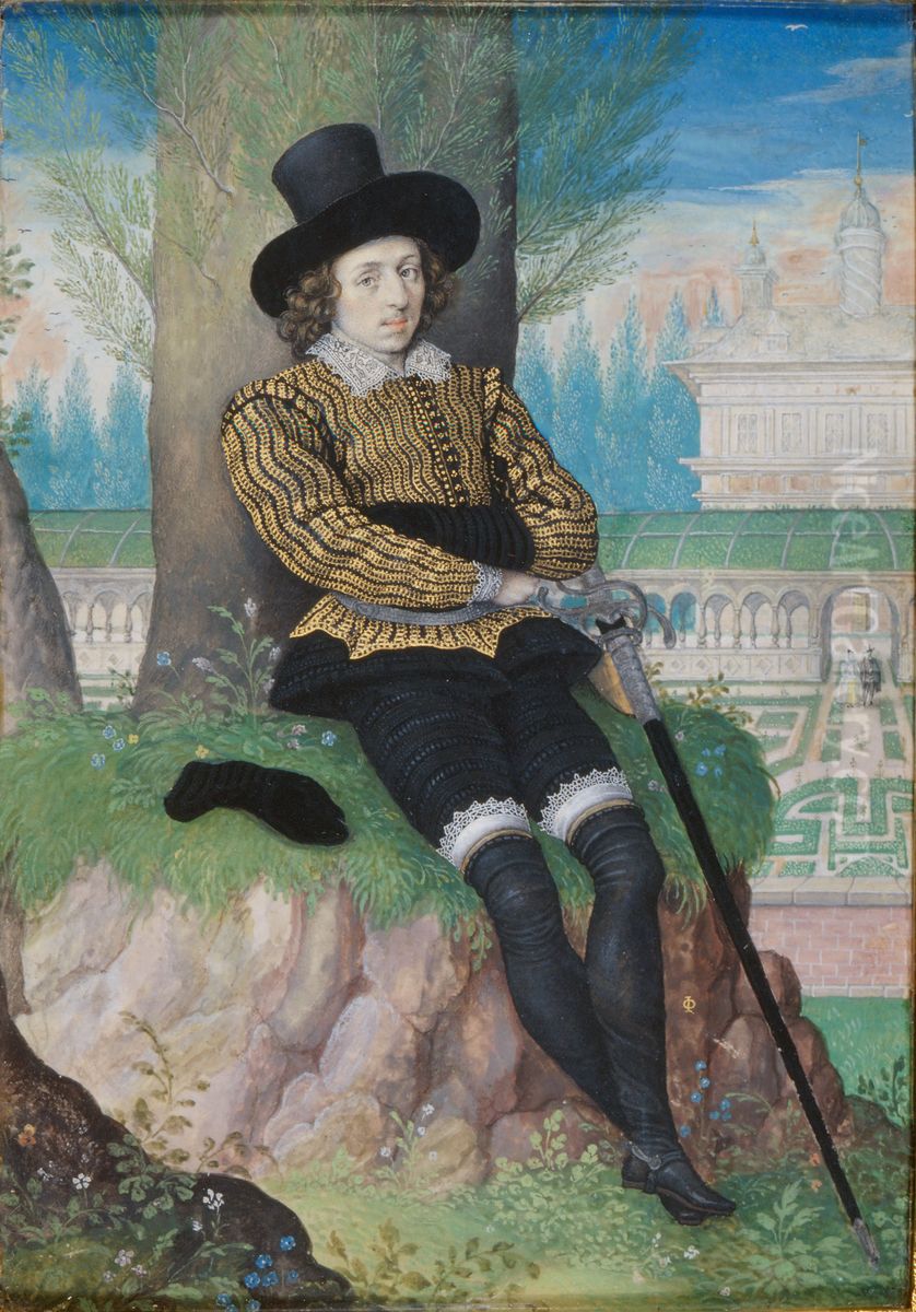 Young Man Seated under a Tree Oil Painting by Isaac Oliver