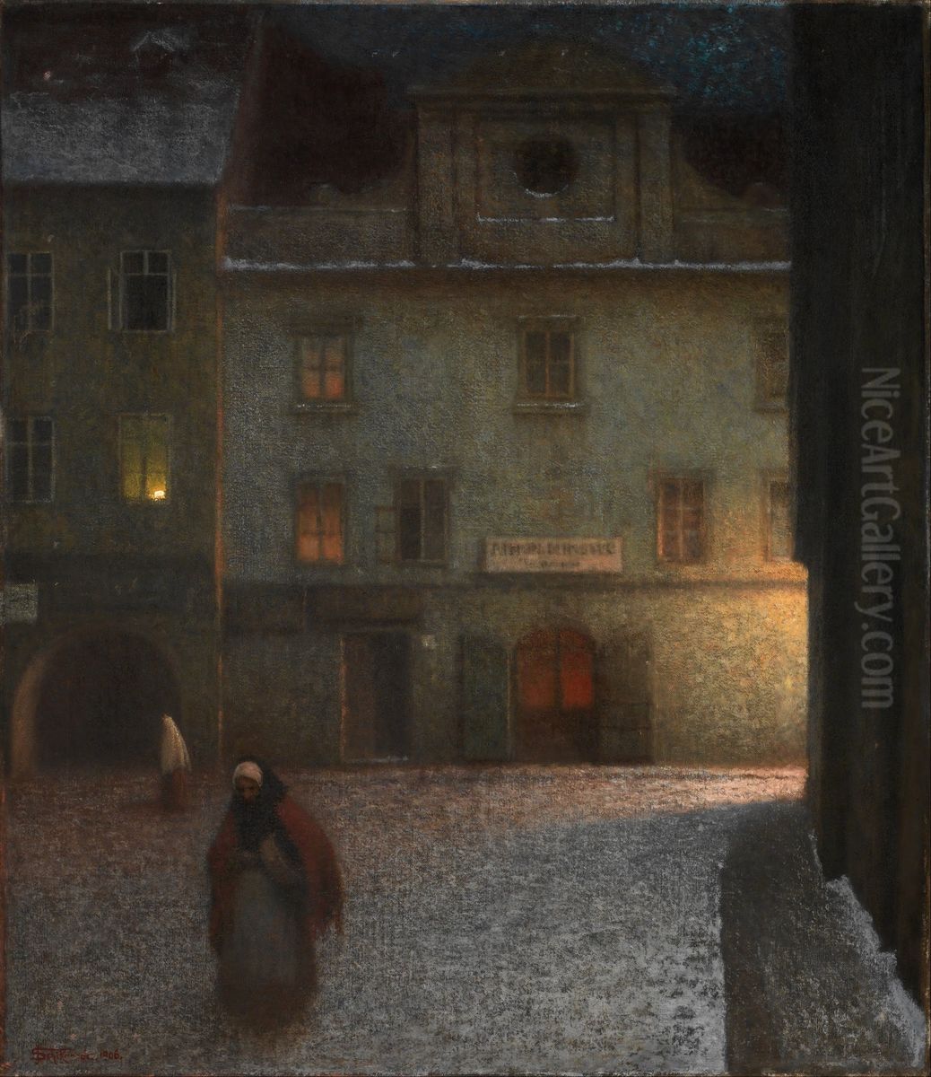 Evening Street Oil Painting by Jakub Schikaneder