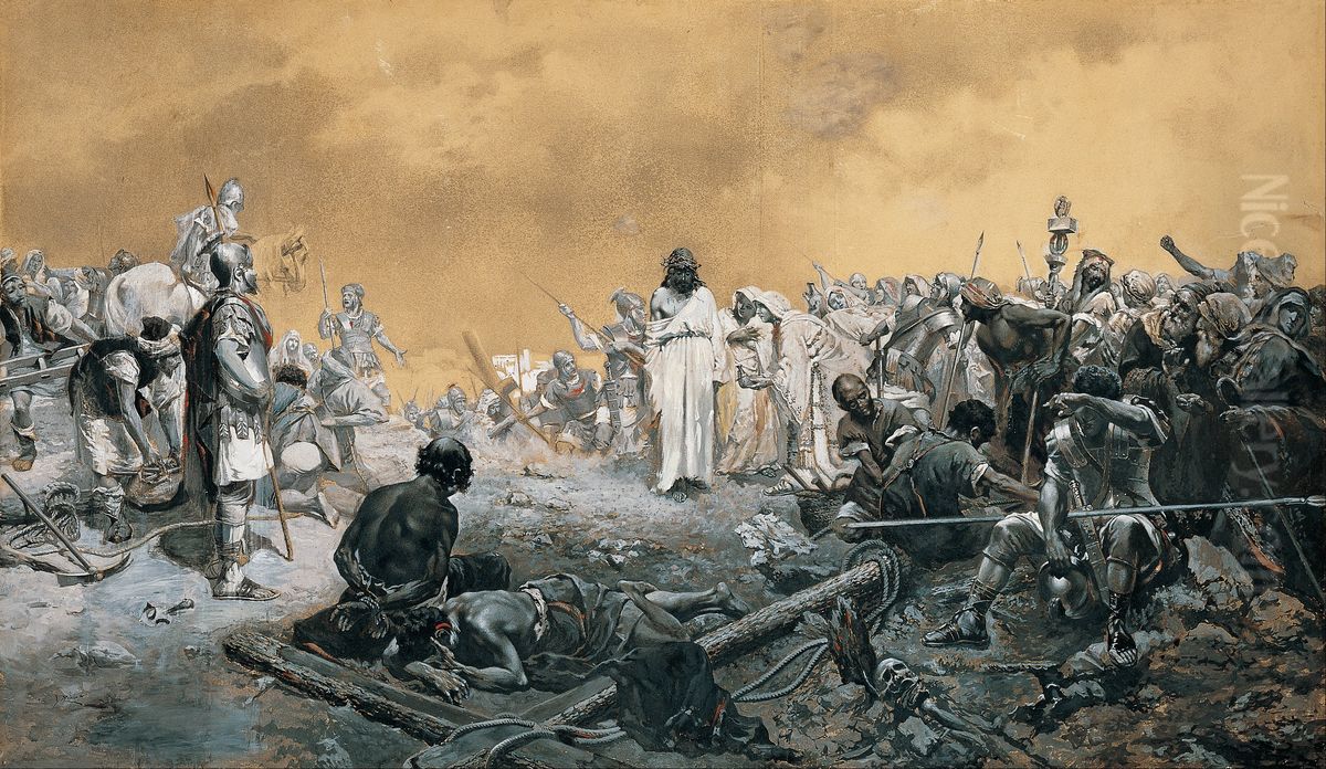 The Arrival at Calvary Oil Painting by Jose Echenagusia Errazquin