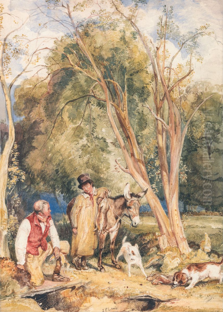 Game Keeper and Boy Ferreting a Rabbit Oil Painting by John Frederick Lewis