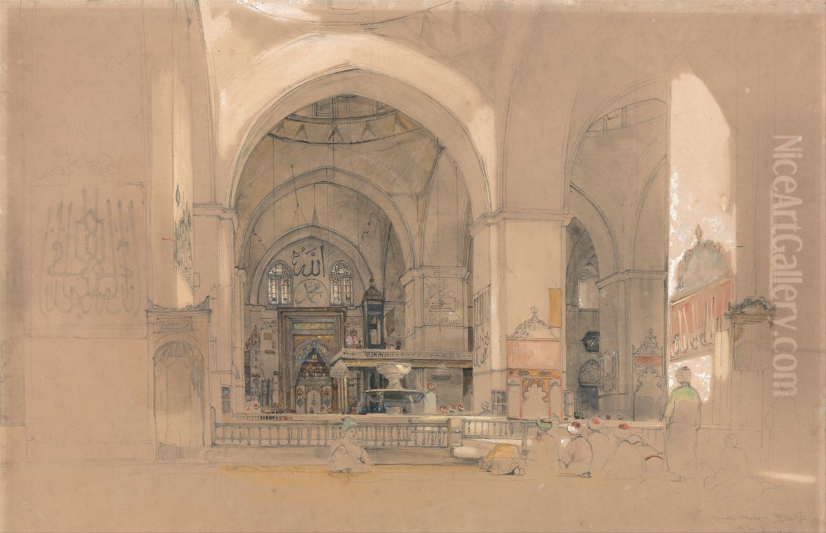 Interior of the Great Mosque, (Ulucami) Bursa, Turkey Oil Painting by John Frederick Lewis