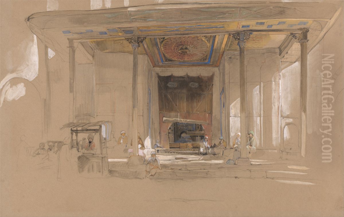 Main Entrance of Great Mosque, (Ulu cami) Bursa, Turkey, Oil Painting by John Frederick Lewis