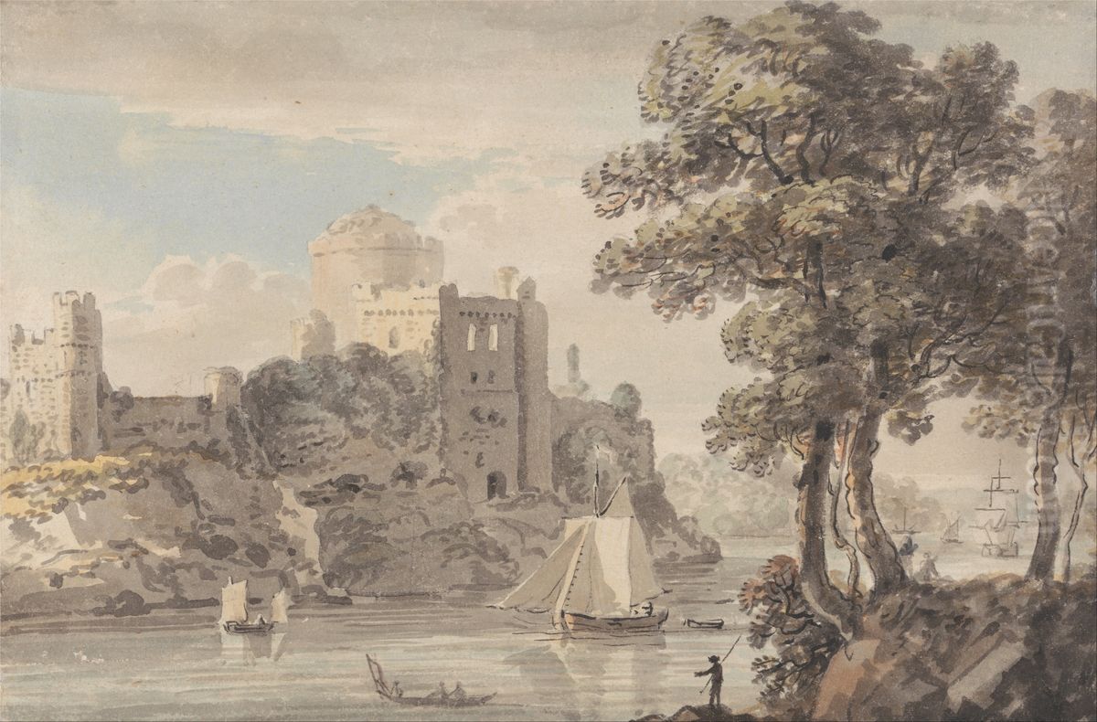 A Castle on a River Oil Painting by Paul Sandby