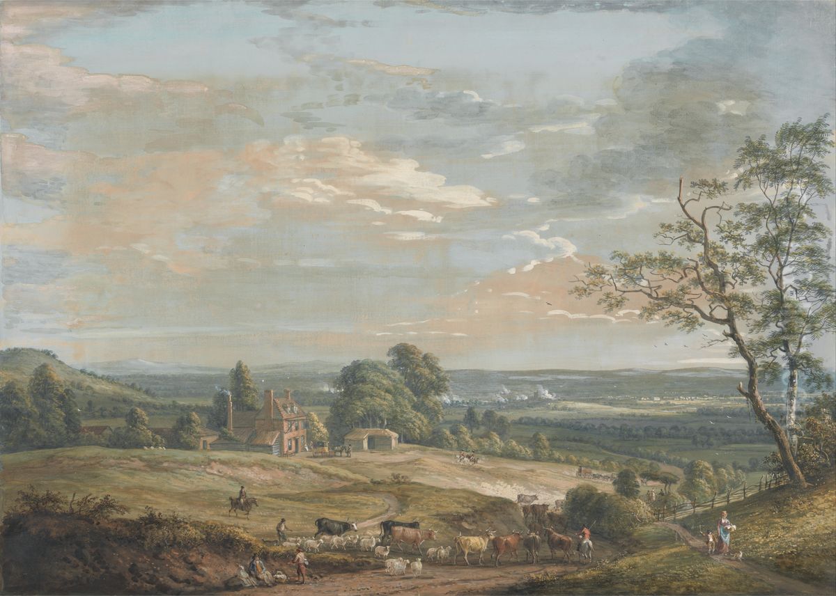 A Distant View of Maidstone, from Lower Bell Inn, Boxley Hill Oil Painting by Paul Sandby