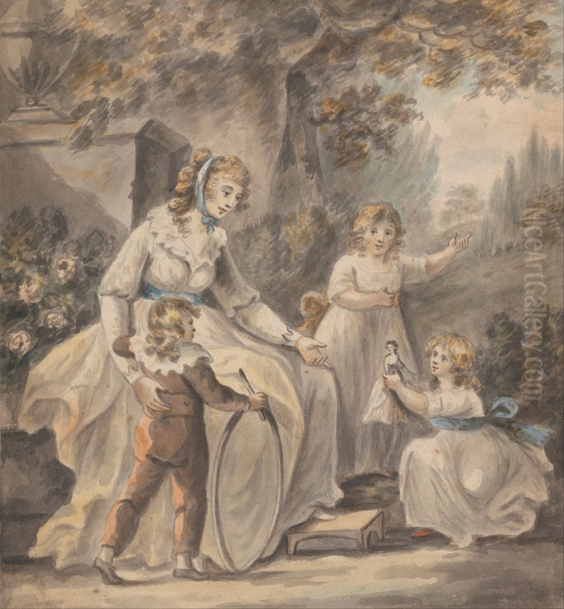 A Nurse with Three Children Oil Painting by Paul Sandby