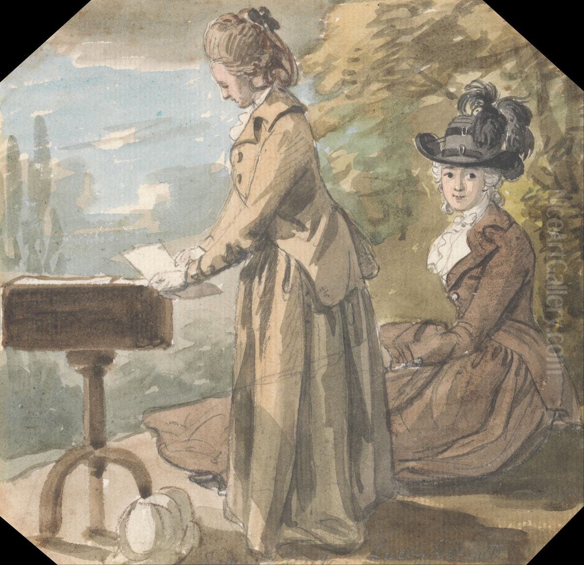 Lady Francis Scott and Lady Elliot Oil Painting by Paul Sandby