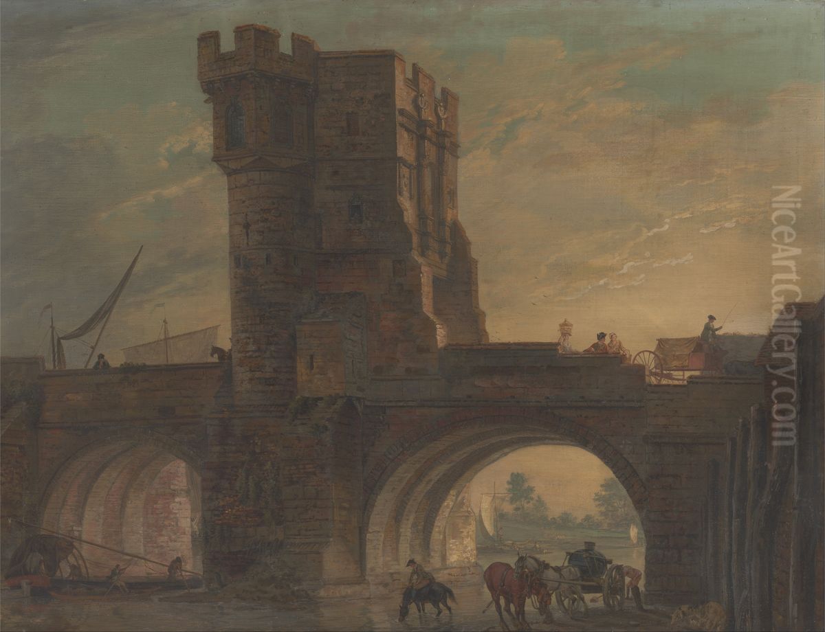 Old Bridge at Shrewsbury Oil Painting by Paul Sandby