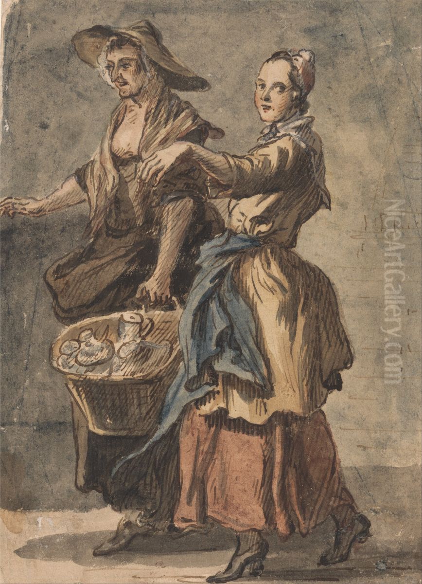 Two Women holding a Basket Oil Painting by Paul Sandby