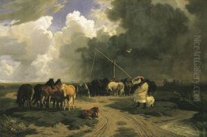 Horses in a Rainstorm