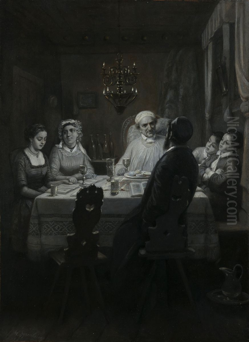 Seder (The Passover Meal) (Der Oster-Abend) Oil Painting by Moritz Daniel Oppenheim