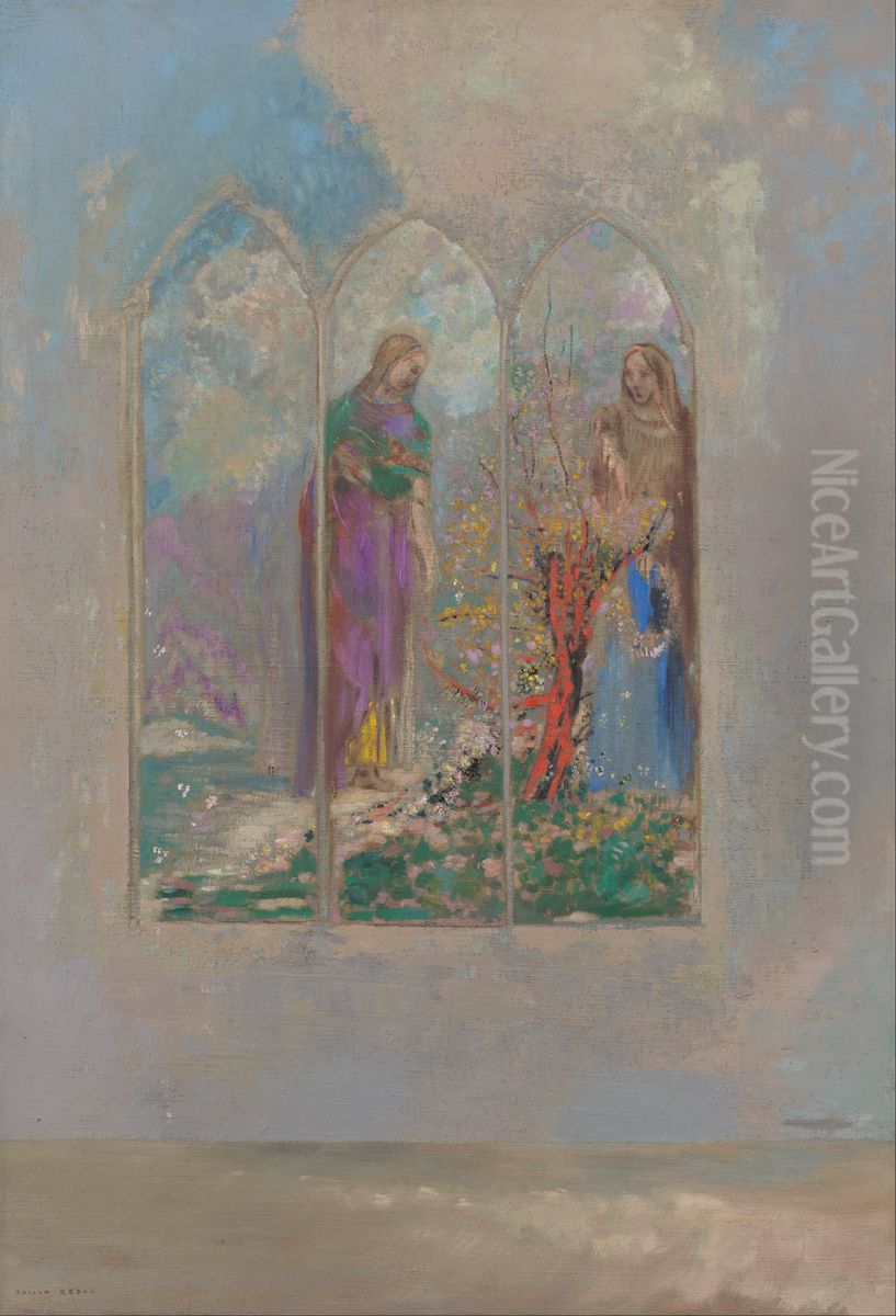 Devotion near a red bush Oil Painting by Odilon Redon