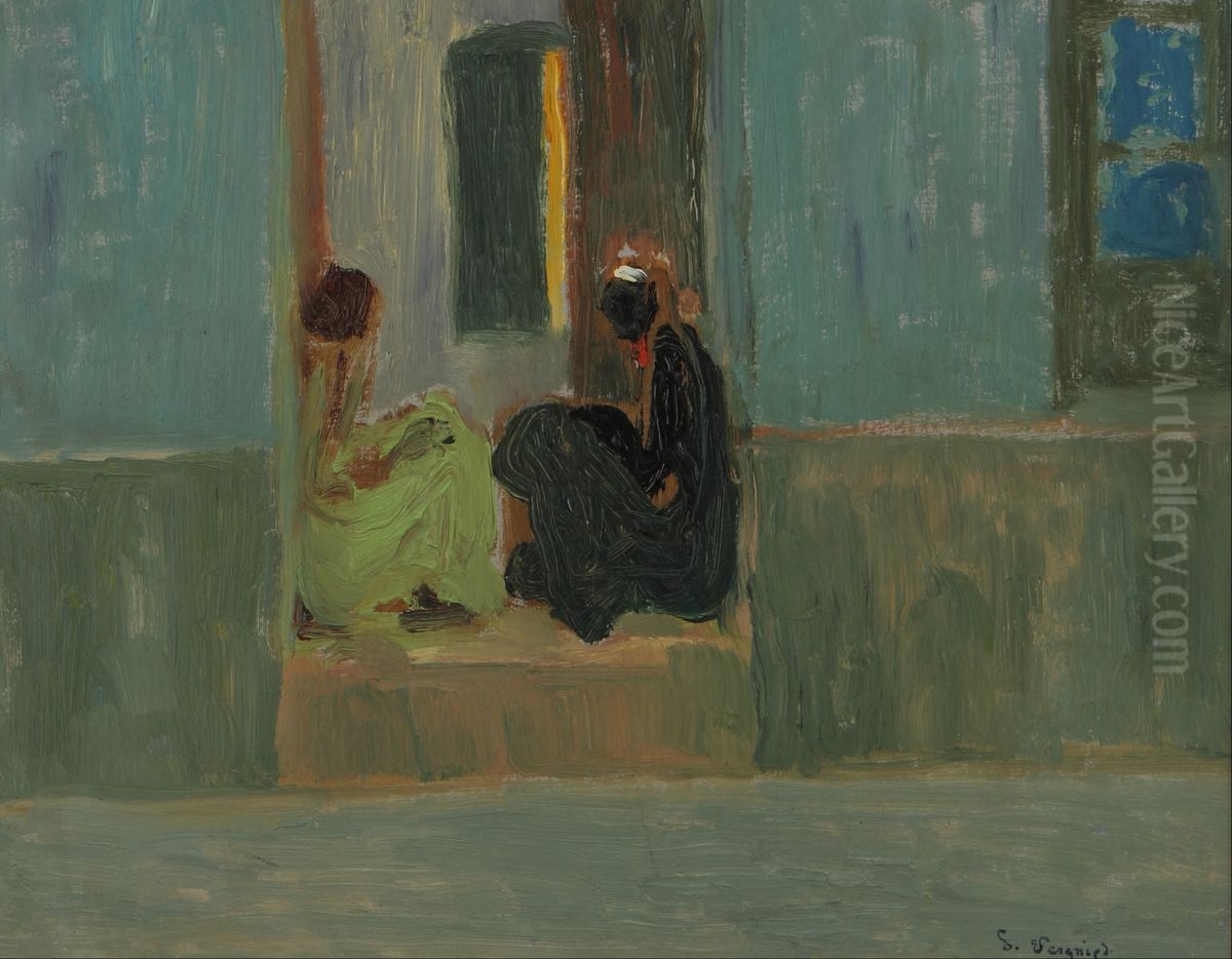 Negras en la puerta o Negras en zaguan Oil Painting by Pedro Figari