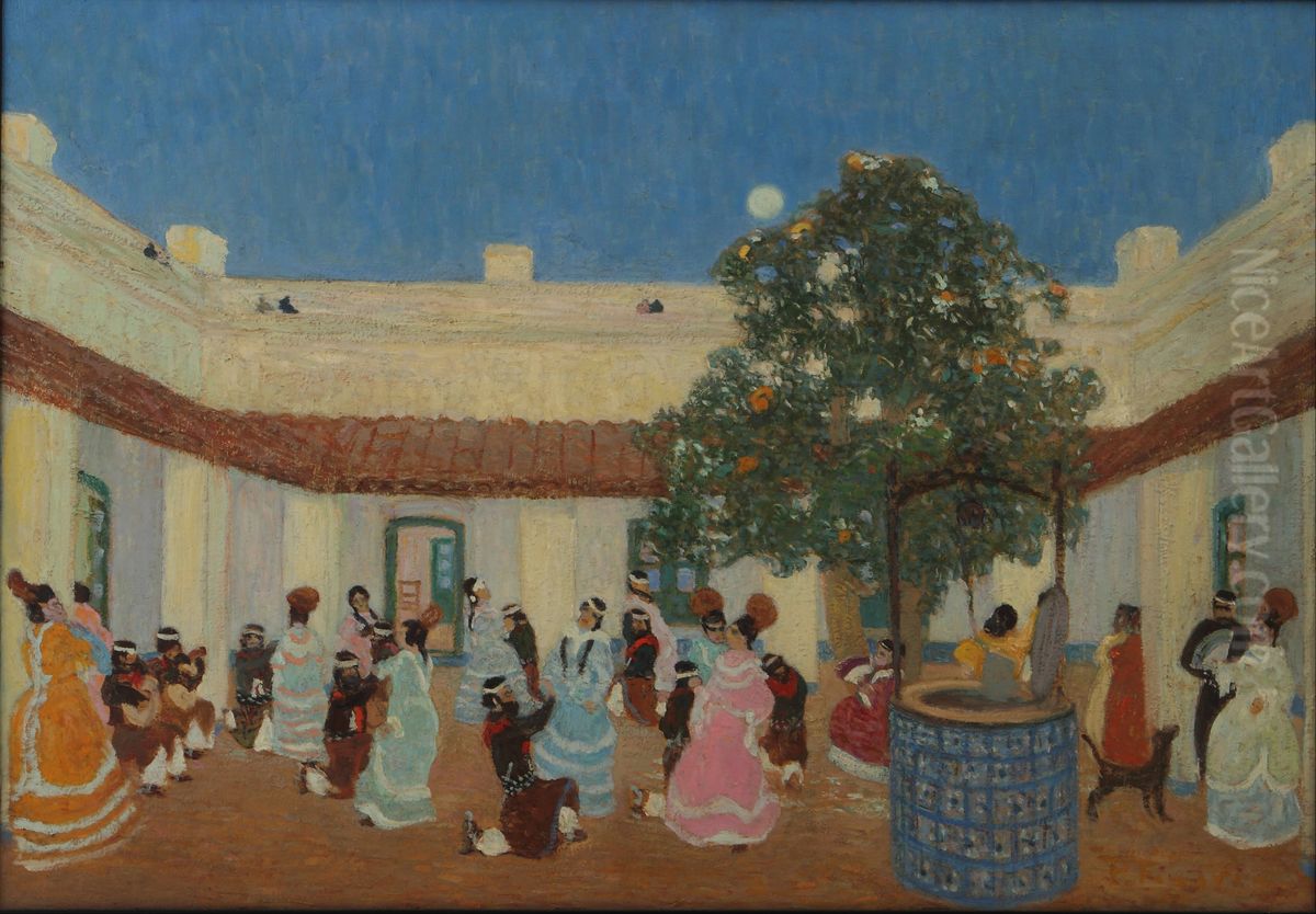 Patio Oil Painting by Pedro Figari