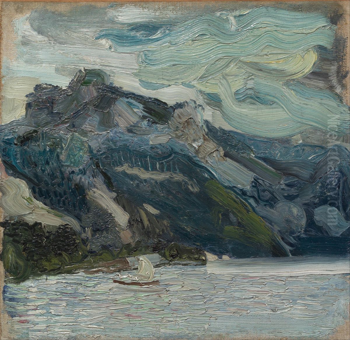 Lake Traun with Mountain Sleeping Greek Woman Oil Painting by Richard Gerstl