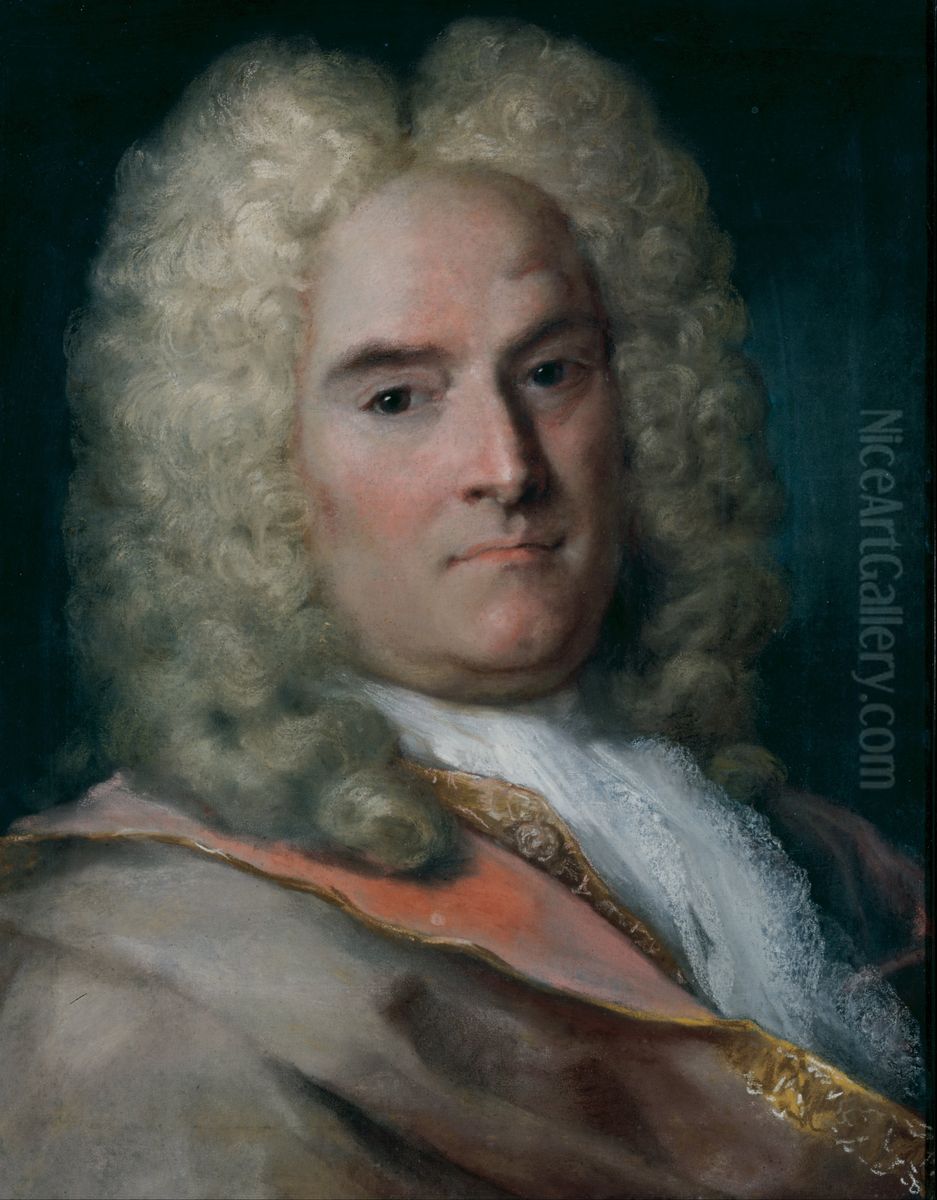 A Gentleman in a Gray Cape over a Gold-Embroidered Coat Oil Painting by Rosalba Carriera