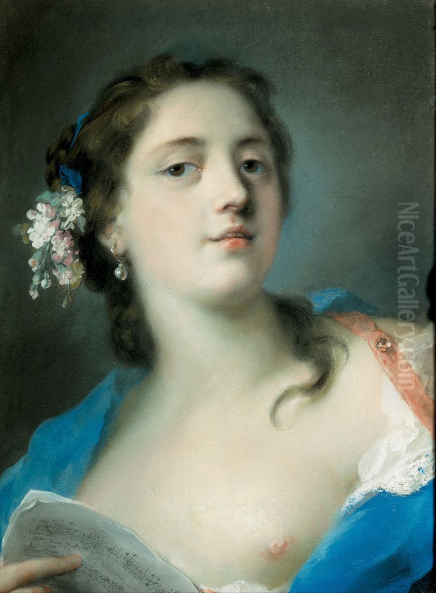 The Singer Faustina Bordoni (1697-1781) with a Musical Score Oil Painting by Rosalba Carriera