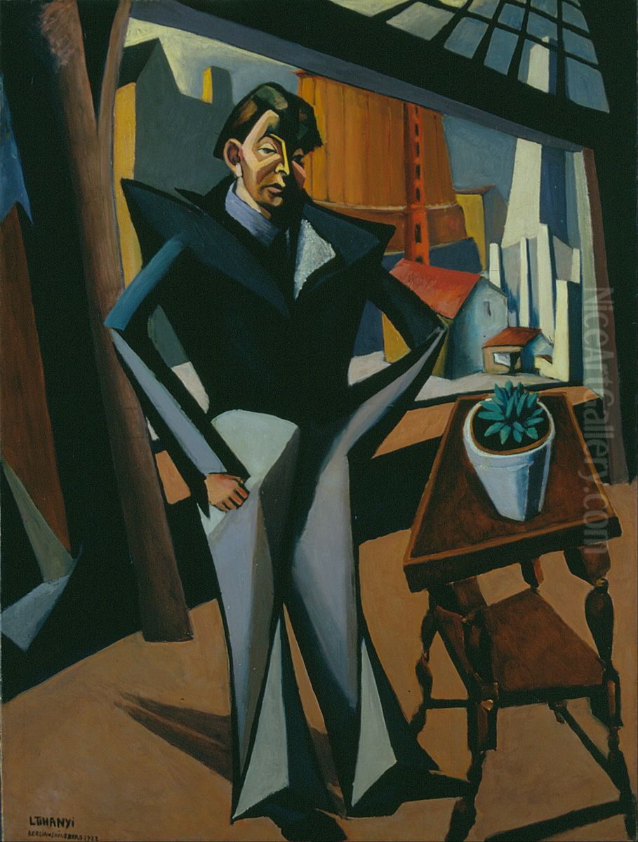 Man Standing at a Window Oil Painting by Lajos Tihanyi