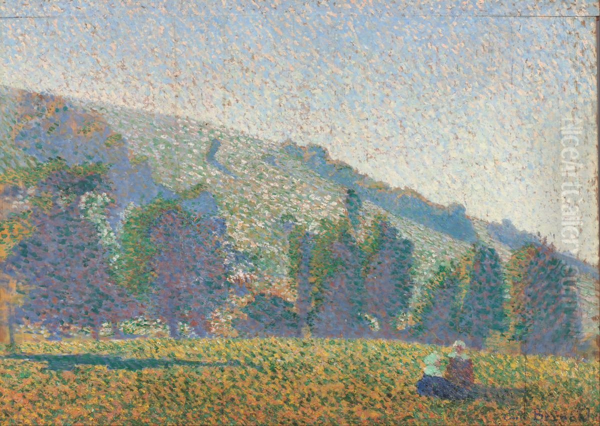 Two Breton women in a meadow Oil Painting by Emile Bernard