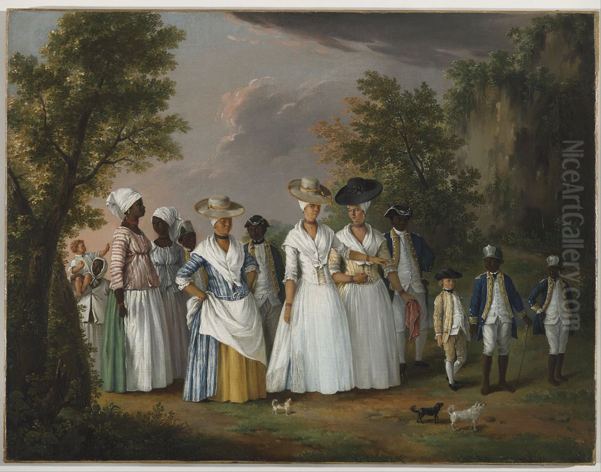 Free Women of Color with their Children and Servants in a Landscape Oil Painting by Agostino Brunias