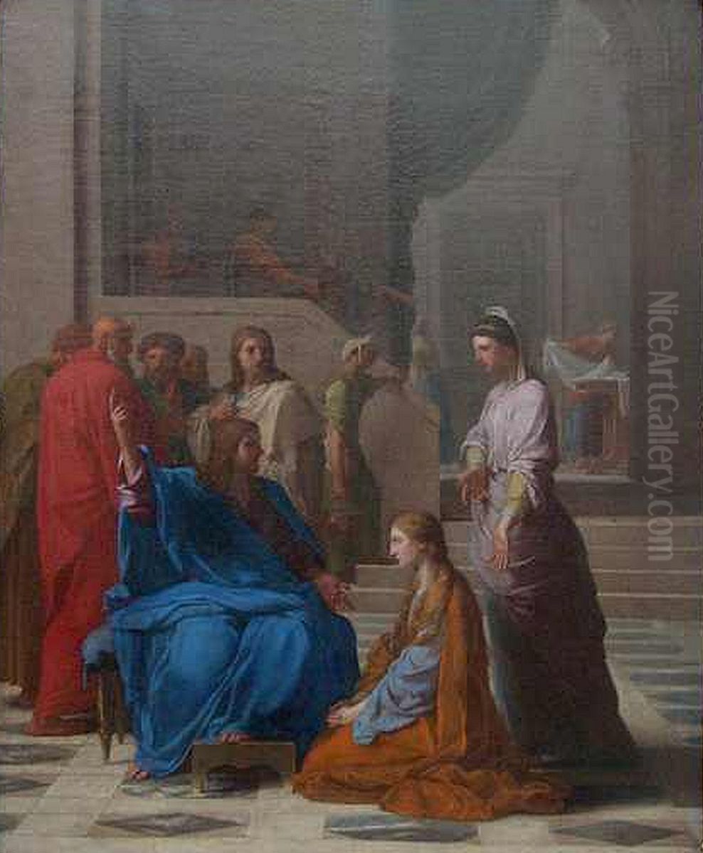Christus im Hause der Martha Oil Painting by Eustache Le Sueur