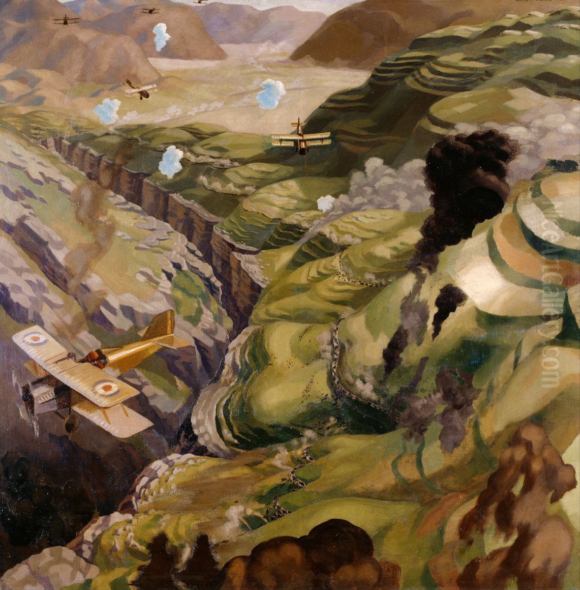 The Destruction of the Turkish Transport in the Gorge of the Wadi Fara, Palestine Oil Painting by Sydney Carline