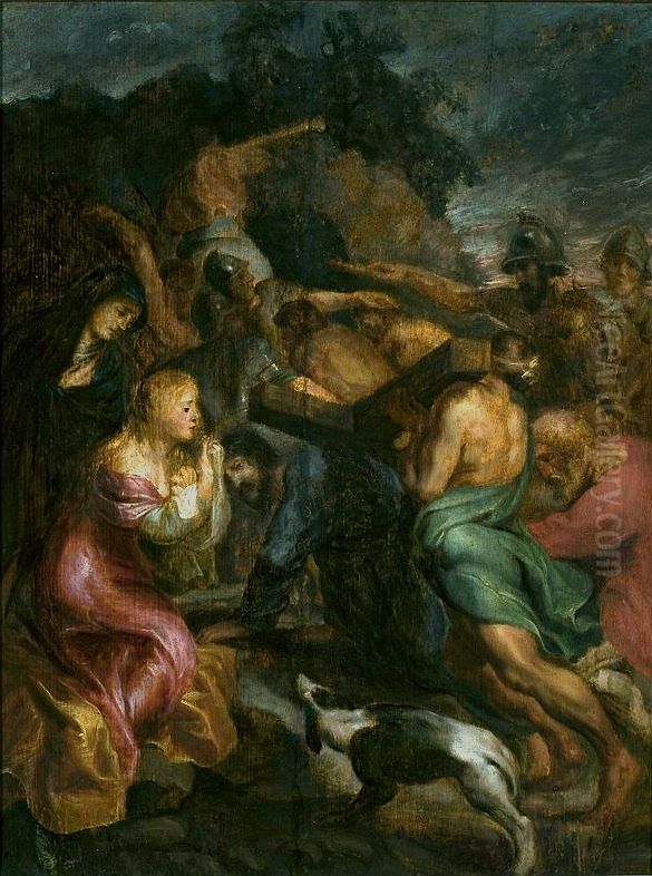 32; Mark 15:20-22; Luke 23:26-32; John 19:17) Oil Painting by (studio of) Rubens, Peter Paul