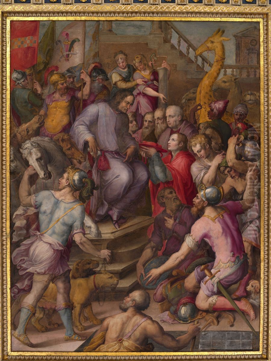Lorenzo the Magnificent receives the tribute of the ambassadors Oil Painting by Giorgio Vasari