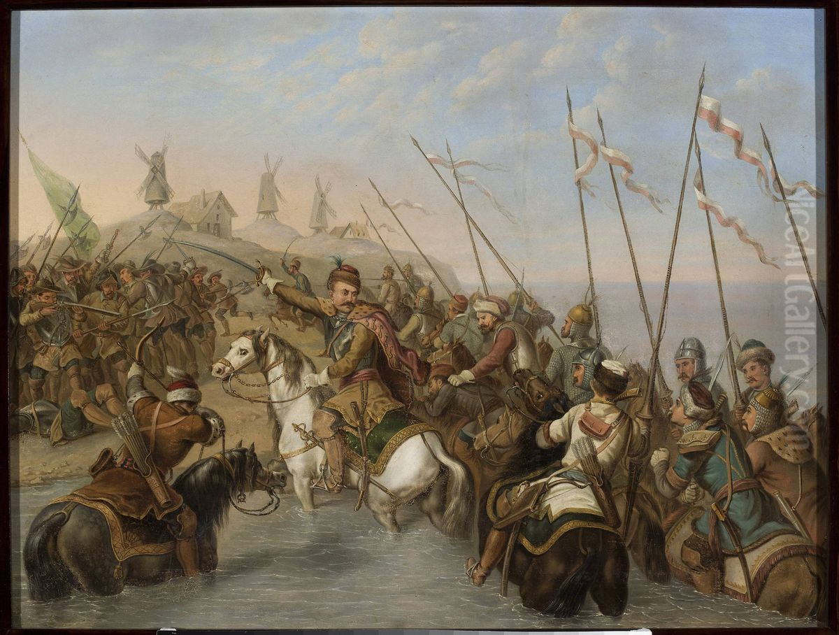 Crossing the river Oil Painting by Antoni Zaleski