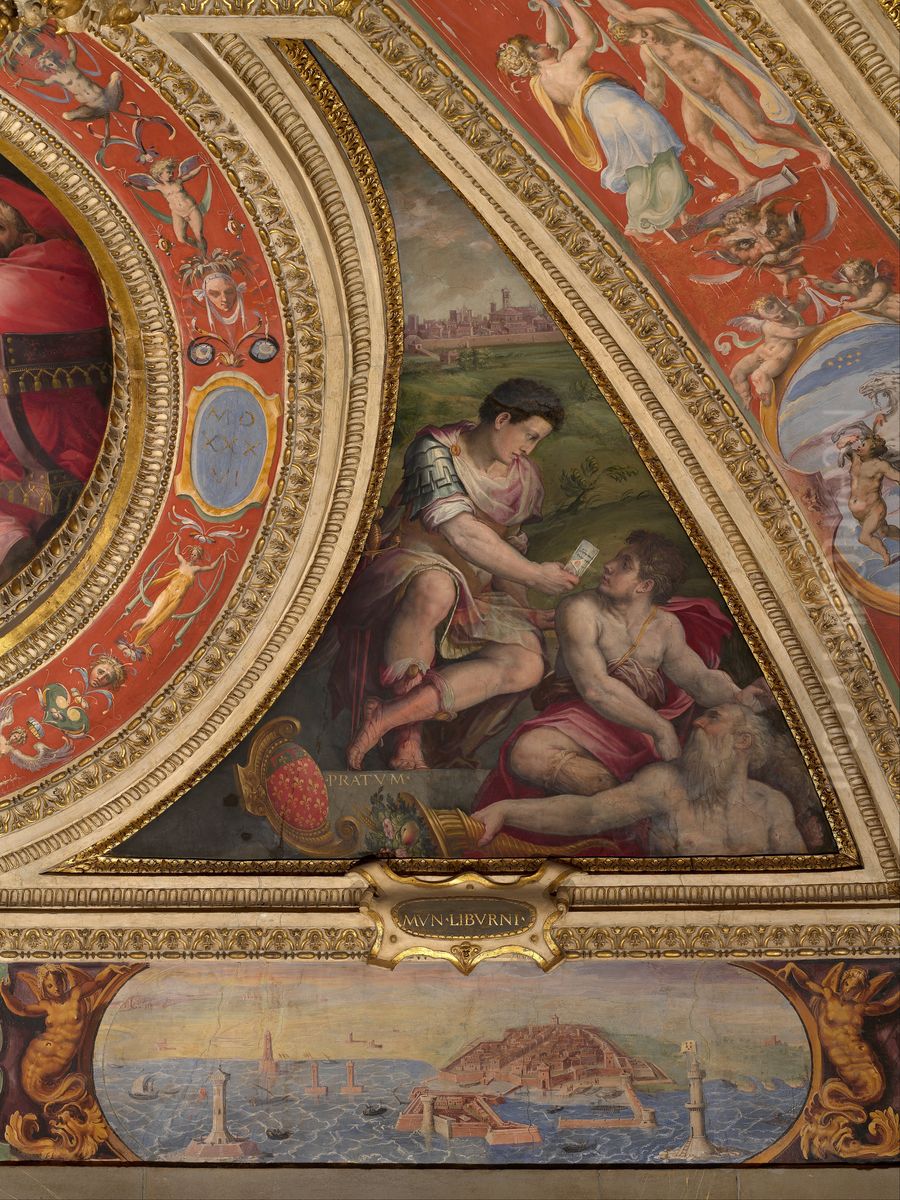 Allegory of Prato; to the bottom, view of Livorno Oil Painting by Giorgio Vasari