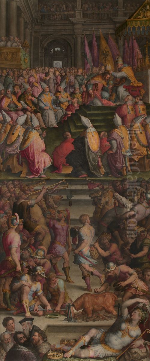 Clement VII crowns Charles V in San Petronio in Bologna Oil Painting by Giorgio Vasari