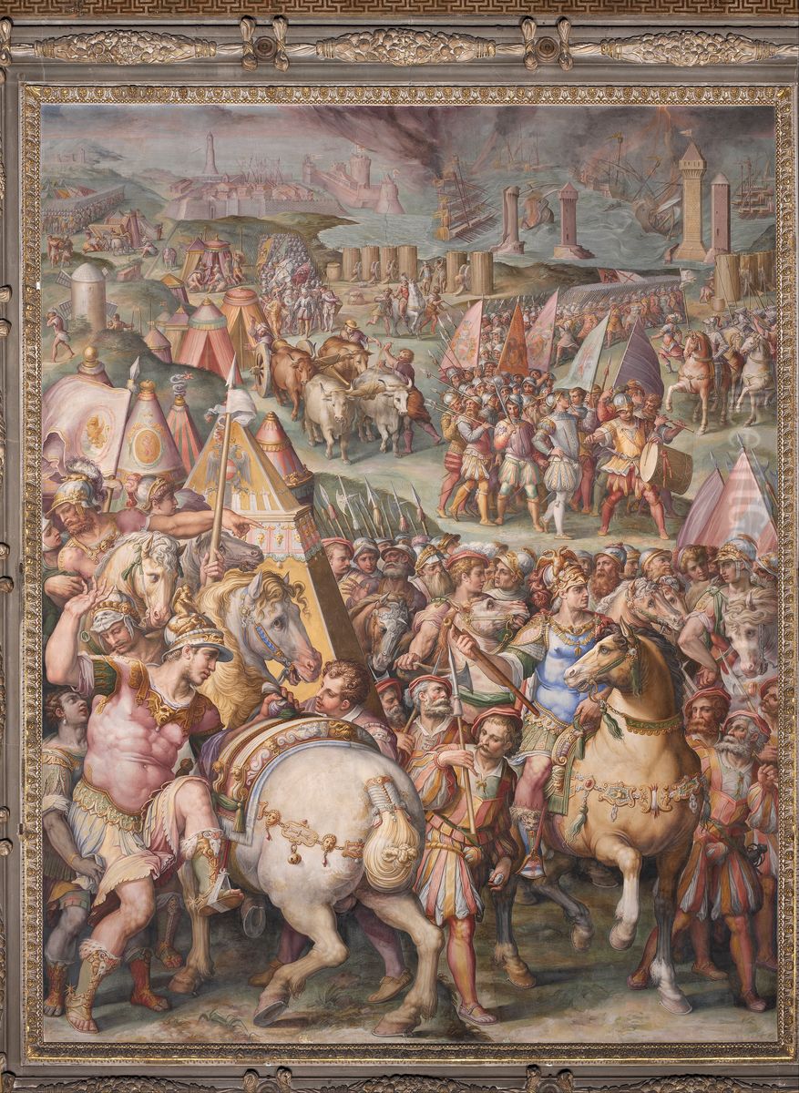 The emperor Massimiliano lifts the siege from Livorno Oil Painting by Giorgio Vasari