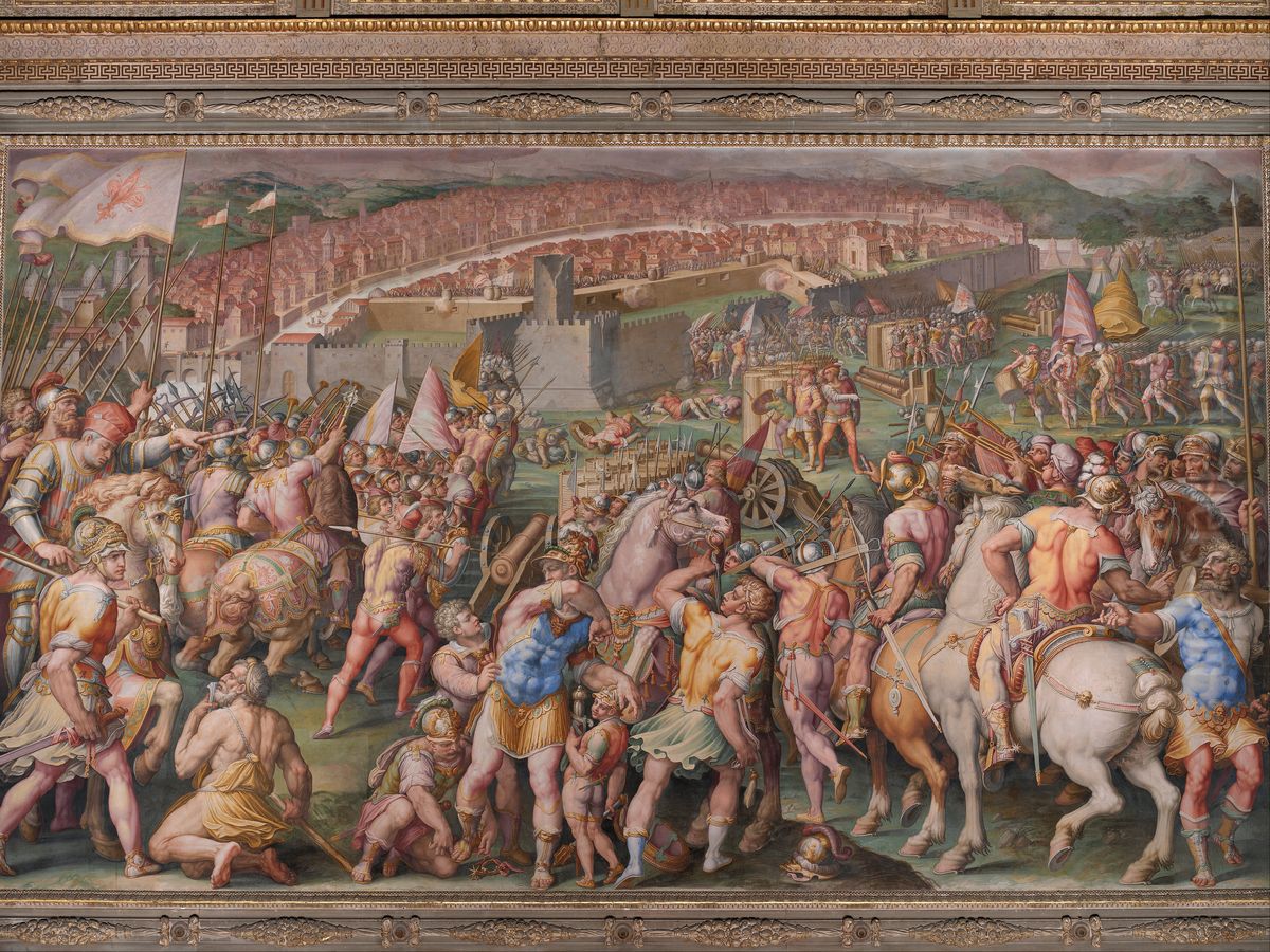 The storming of the fortress of Stampace in Pisa Oil Painting by Giorgio Vasari