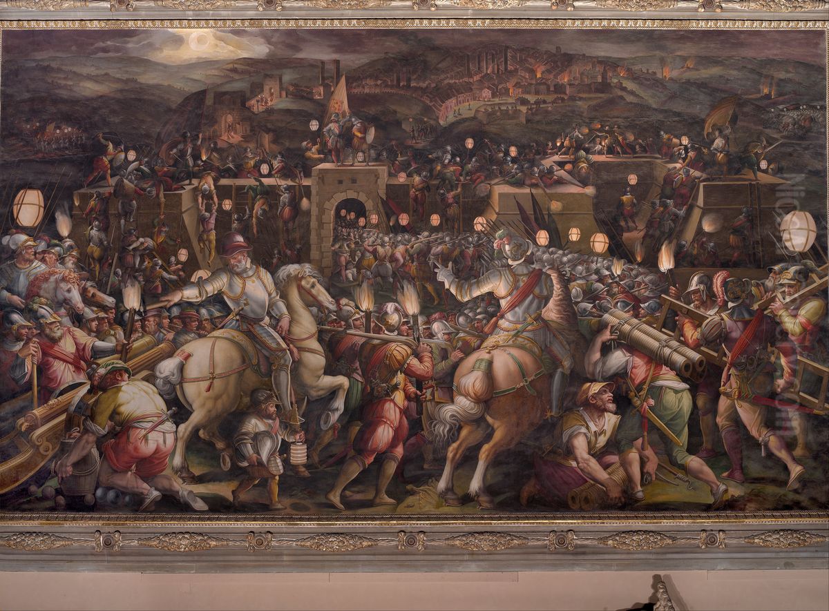 The storming of the fortress near Porta Camollia in Siena Oil Painting by Giorgio Vasari