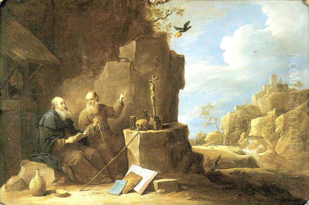 Saint Anthony abbot meets Saint Paul the hermit Oil Painting by David Teniers the Younger